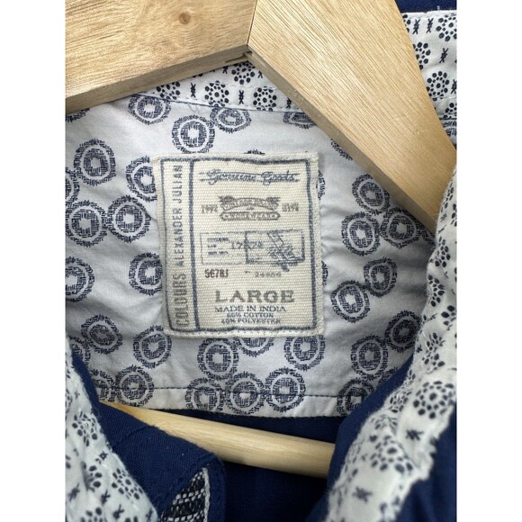 Alexander Julian Men’s Large Button Down Short Sleeve Shirt Blue Hawaiian Design - Picture 7 of 14